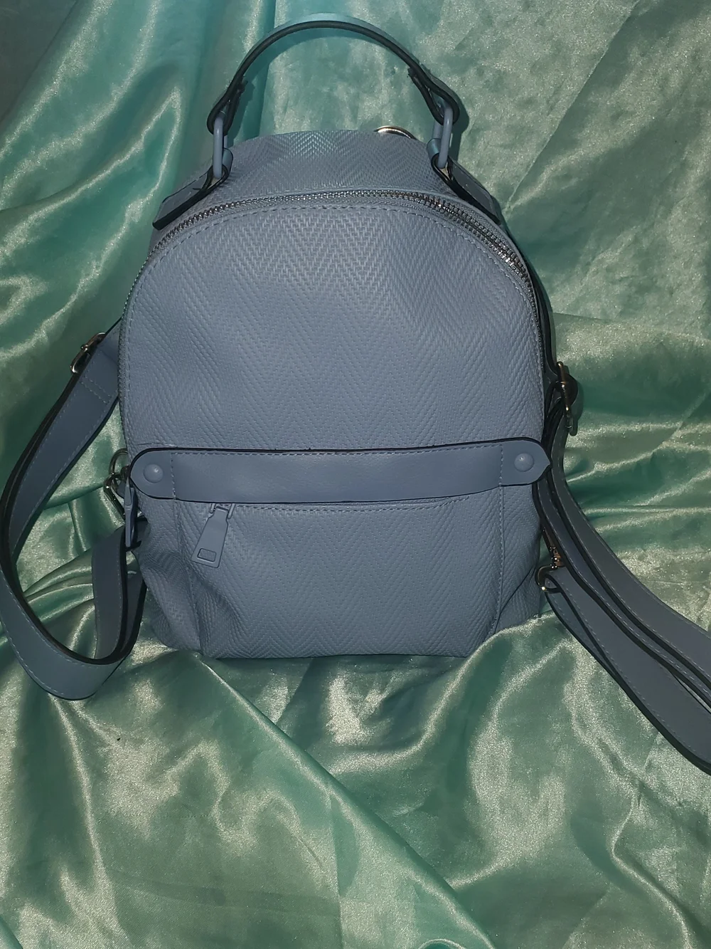 Steve Madden Light Blue Mini Backpack with Silver Hardware